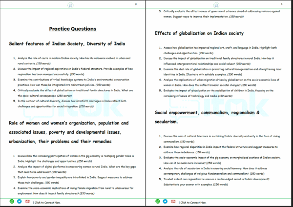 UPSC Mains Indian Society Practice Set 2025 (Digital PDF | GS Paper 1 | PYQs + Model Answers | Topic-Wise)